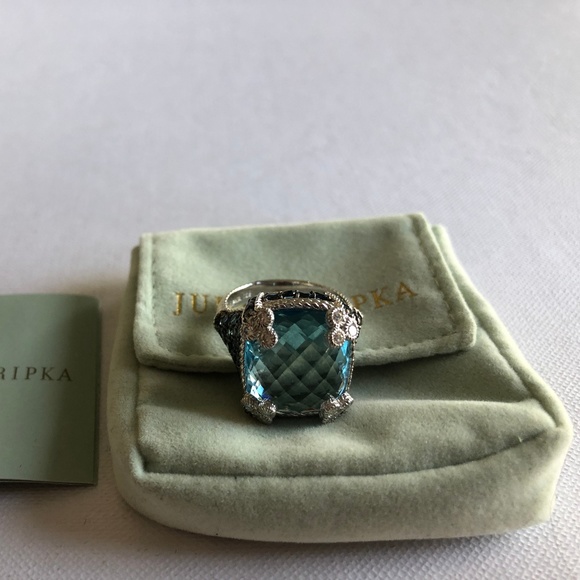 Judith Ripka Monaco ring 16.50 cttw Blue Topaz SS - Picture 5 of 8